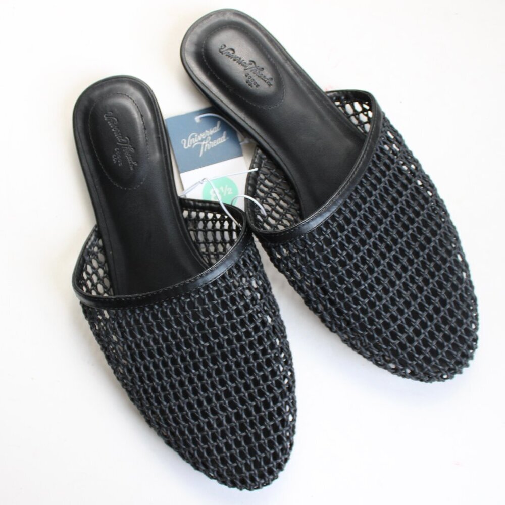 Universal Thread Target Women's Black Faux Leather Jen Mules Flats Size 8.5 NWT - Picture 1 of 5